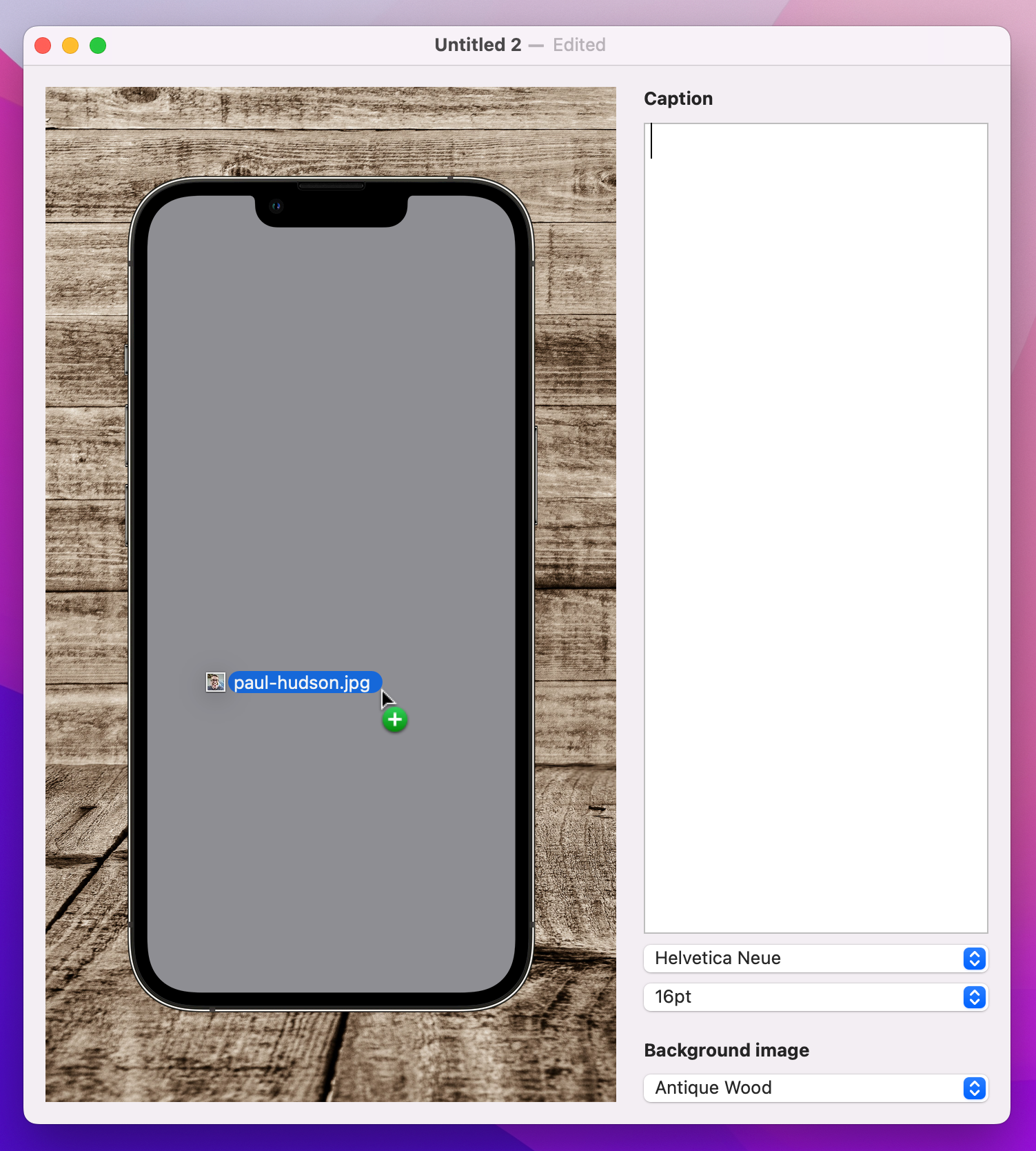 A 2 panel window. 'paul-hudson.jpg' is about to be dropped into the left panel.