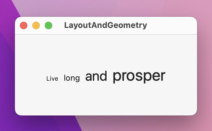 'Live long and prosper' in increasing font size, with each word's text baseline aligned.