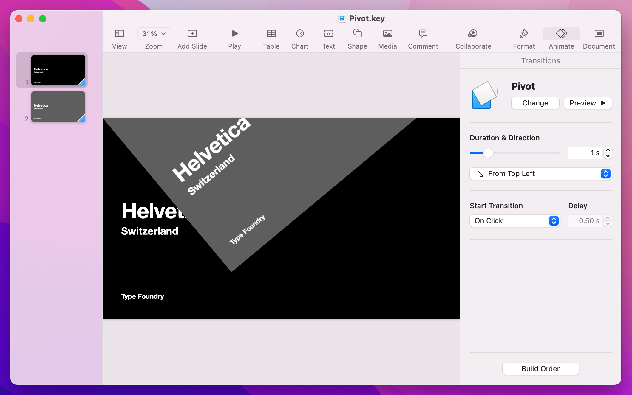 Keynote's pivot animation.