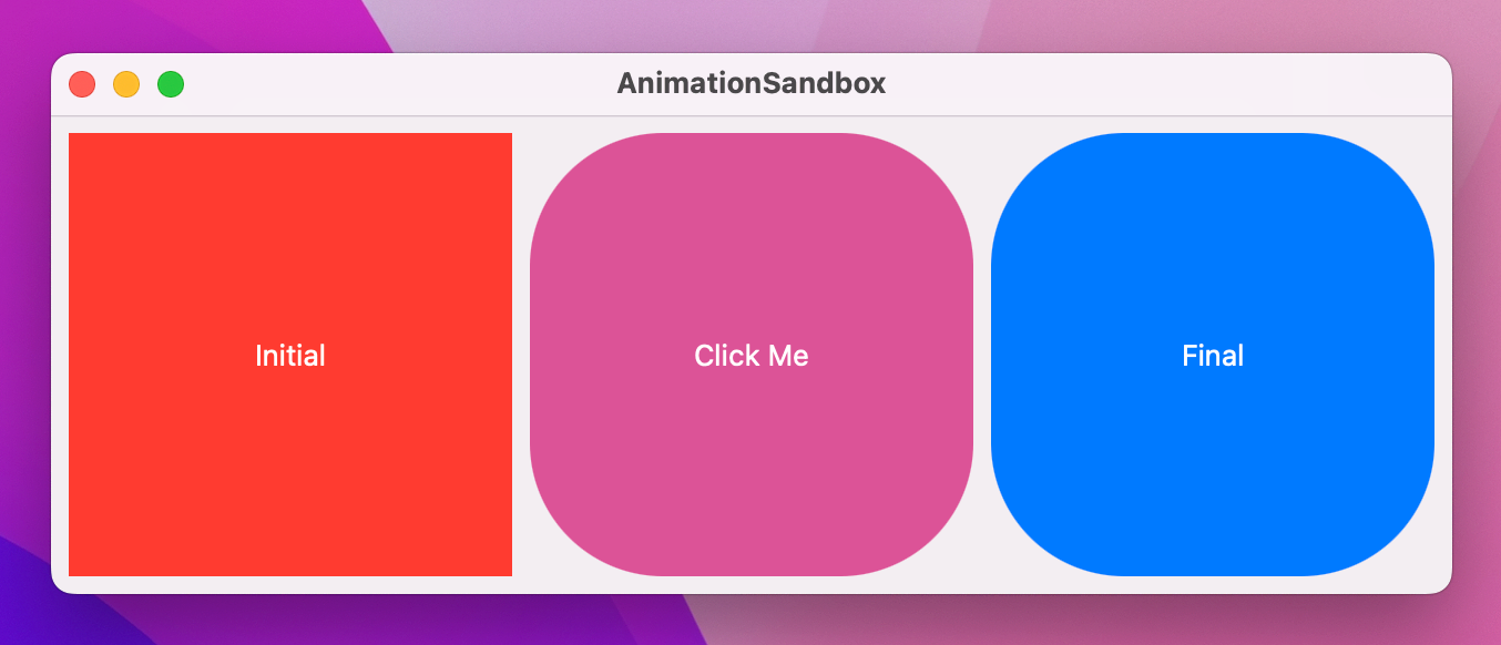 A squircle with edges already fully rounded, but still in the middle of turning blue from red.