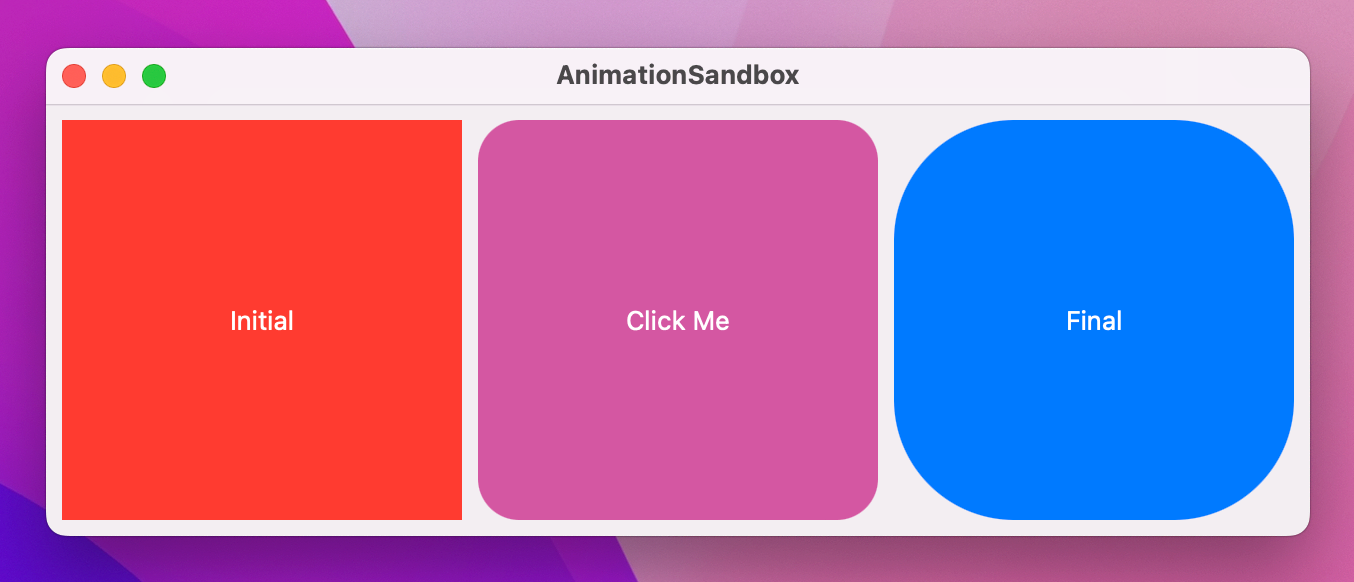 A squircle with edges somewhat rounded, in the middle of turning blue from red.