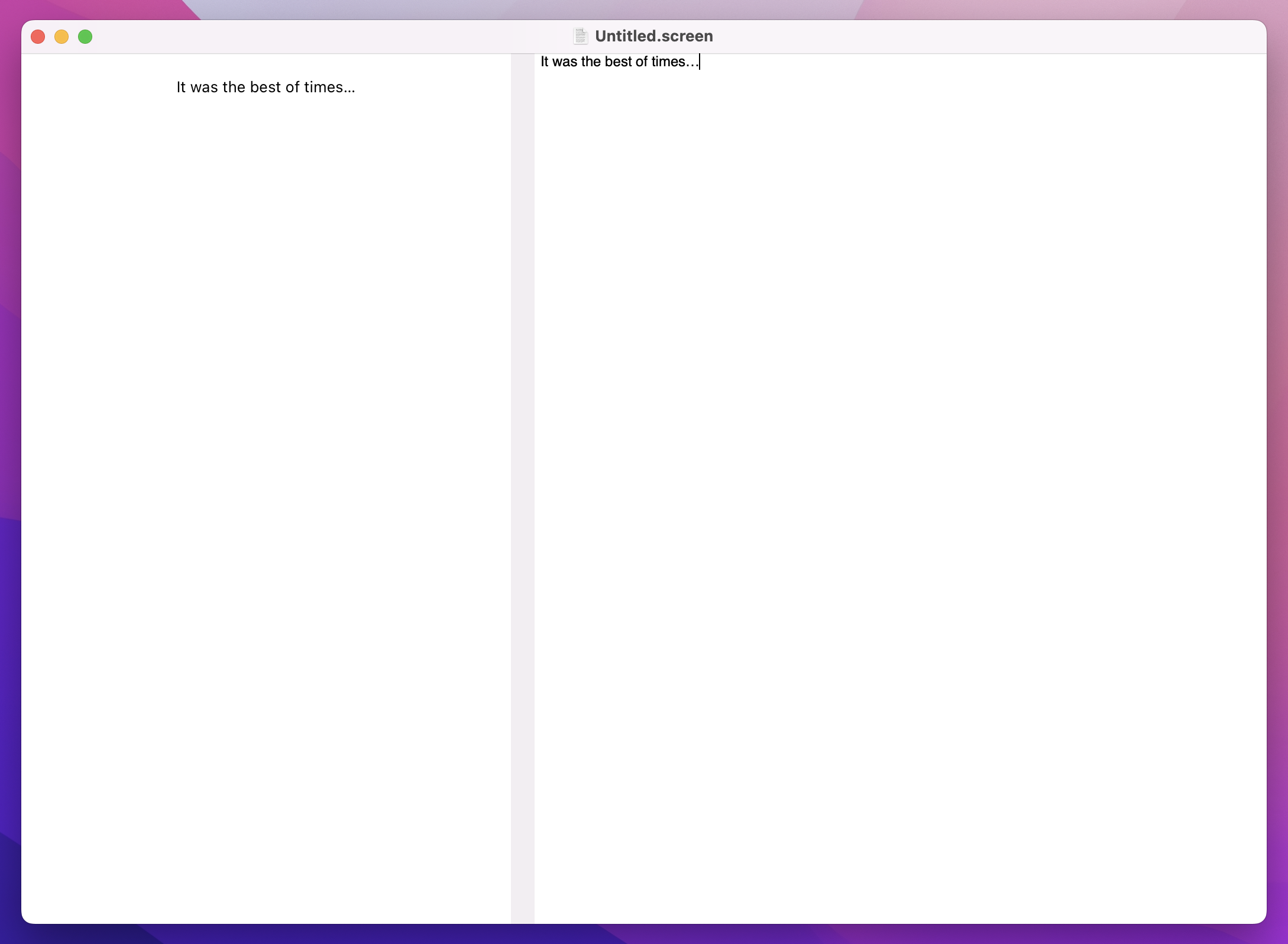 A window with 2 panels, both containing some text. The left panel's text is center aligned.