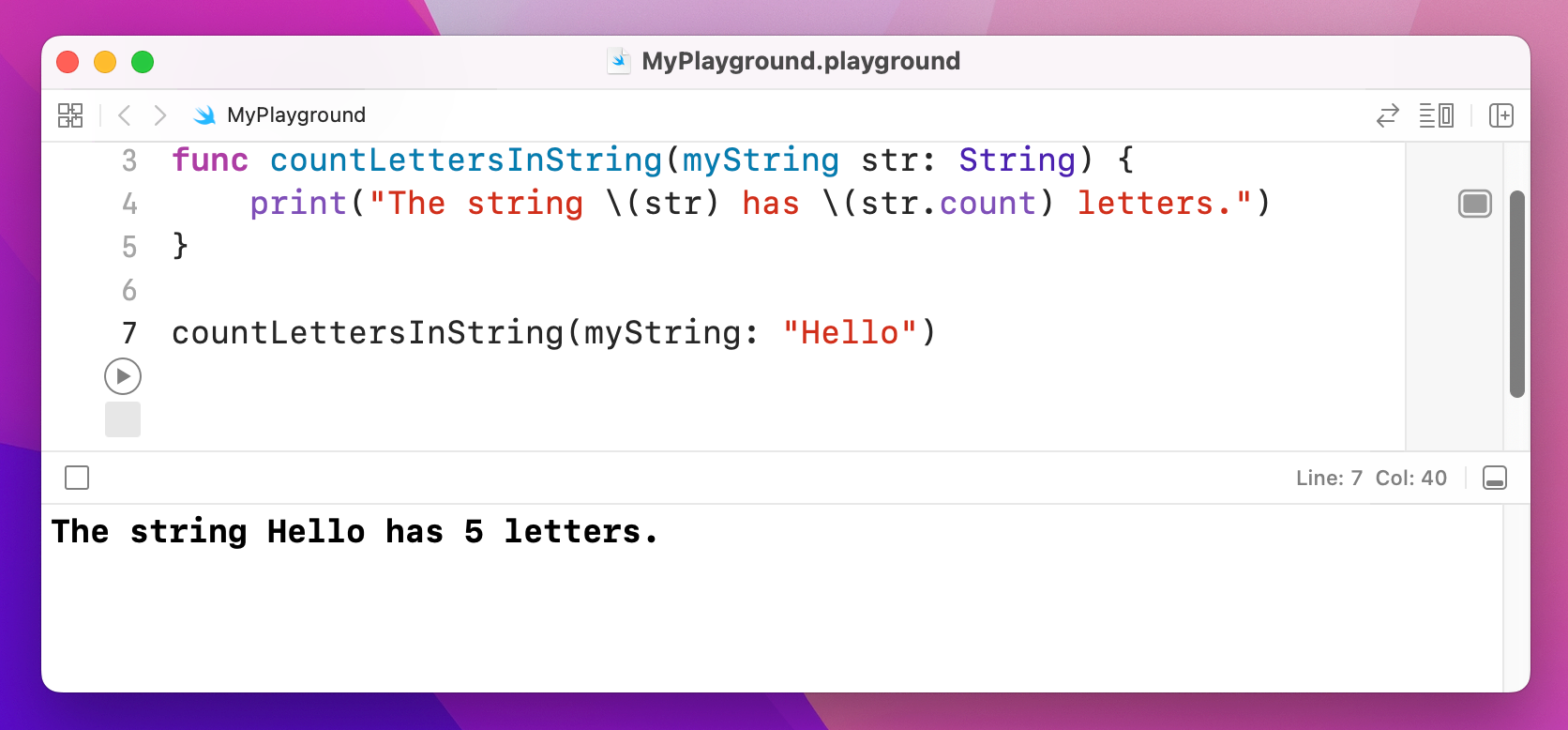 A function with different internal and external parameter names.