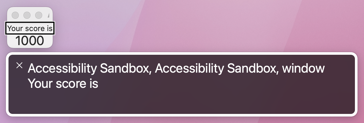 'Your score is 1000', with '1000' in large font. However, VoiceOver only says 'Your score is'.