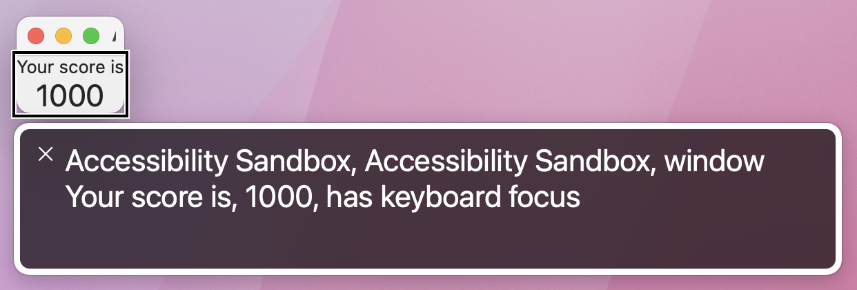 VoiceOver now says 'Your score is, 1000' with an unnatural comma.
