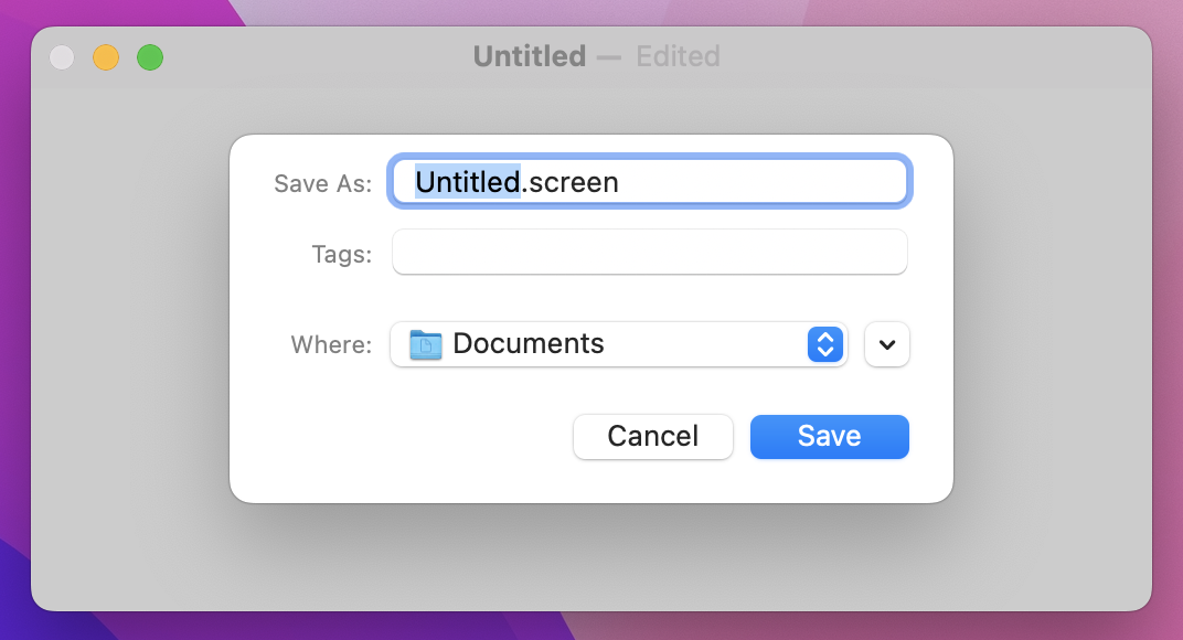 A window overlaid with the standard macOS save dialog.