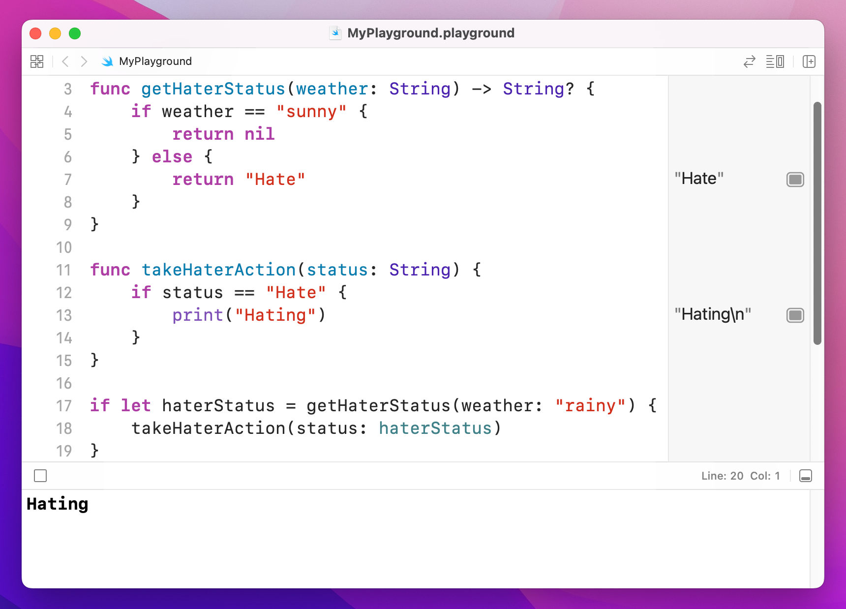 An if statement unwrapping a returned Optional String.