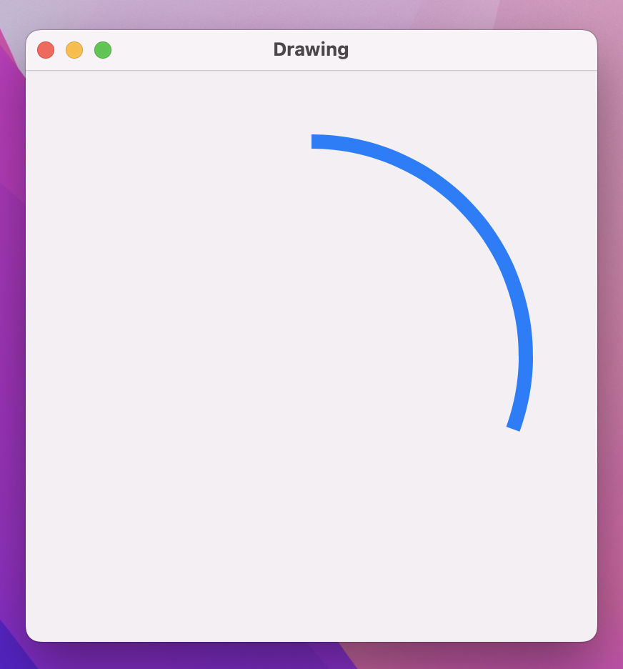 A circular arc in blue running from 12 o' clock clockwise to 4 o' clock.
