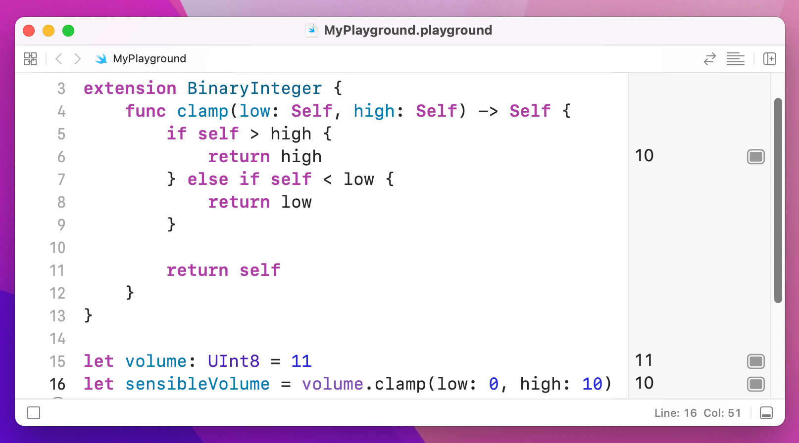 `clamp` now works with `UInt8`, which conforms to the `BinaryInteger` protocol.