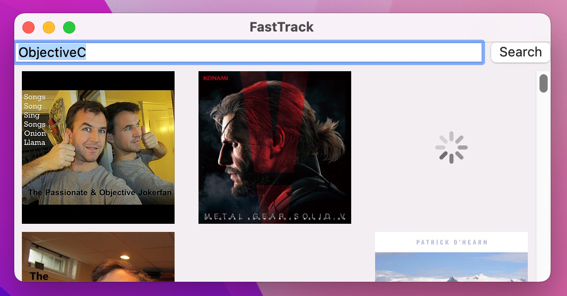 Seaching now shows activity spinners while the album art loads.