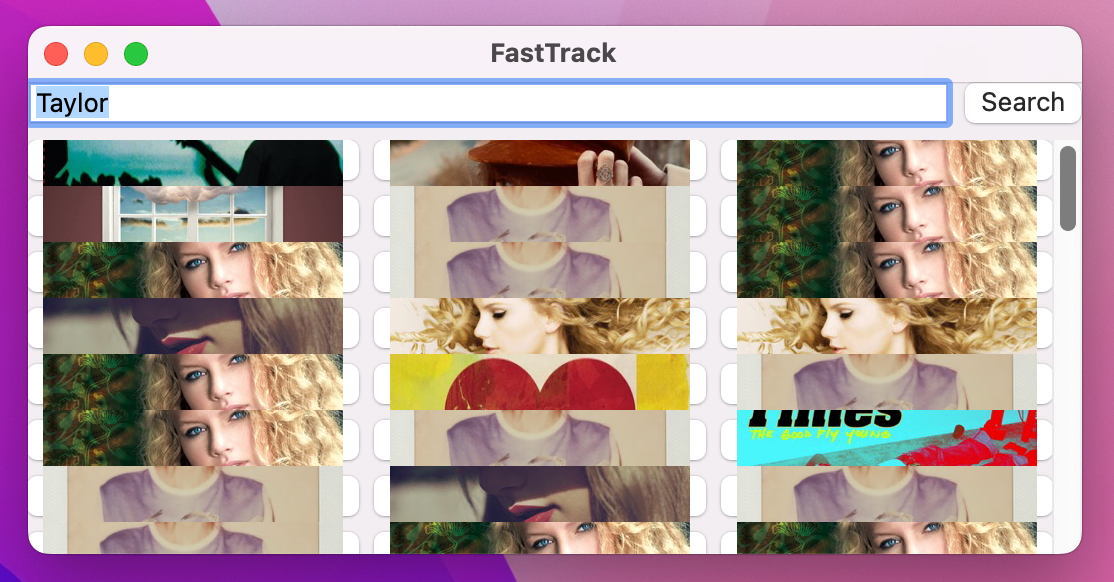 A grid of messy rectangles with text and background images.