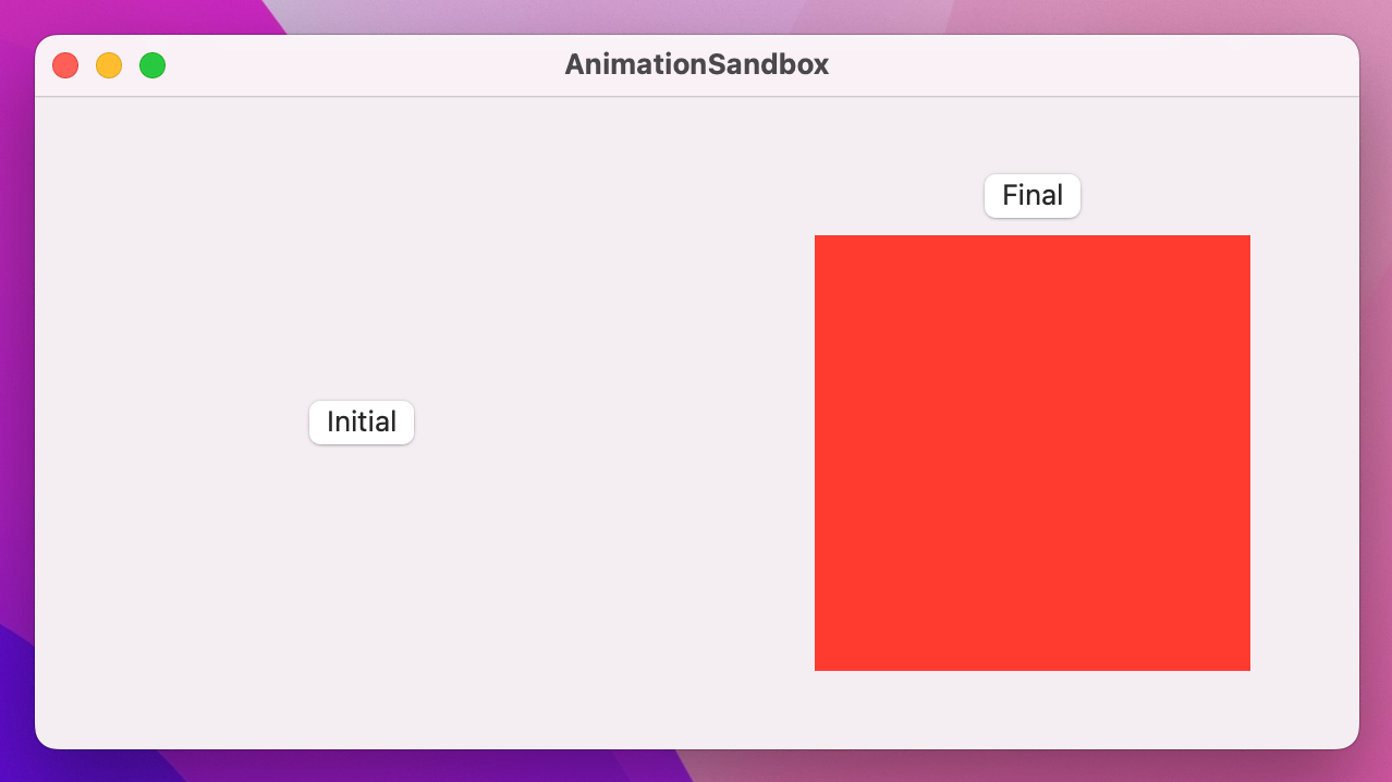 Two views showing the initial state (no square) and final state (a square) with no transition.